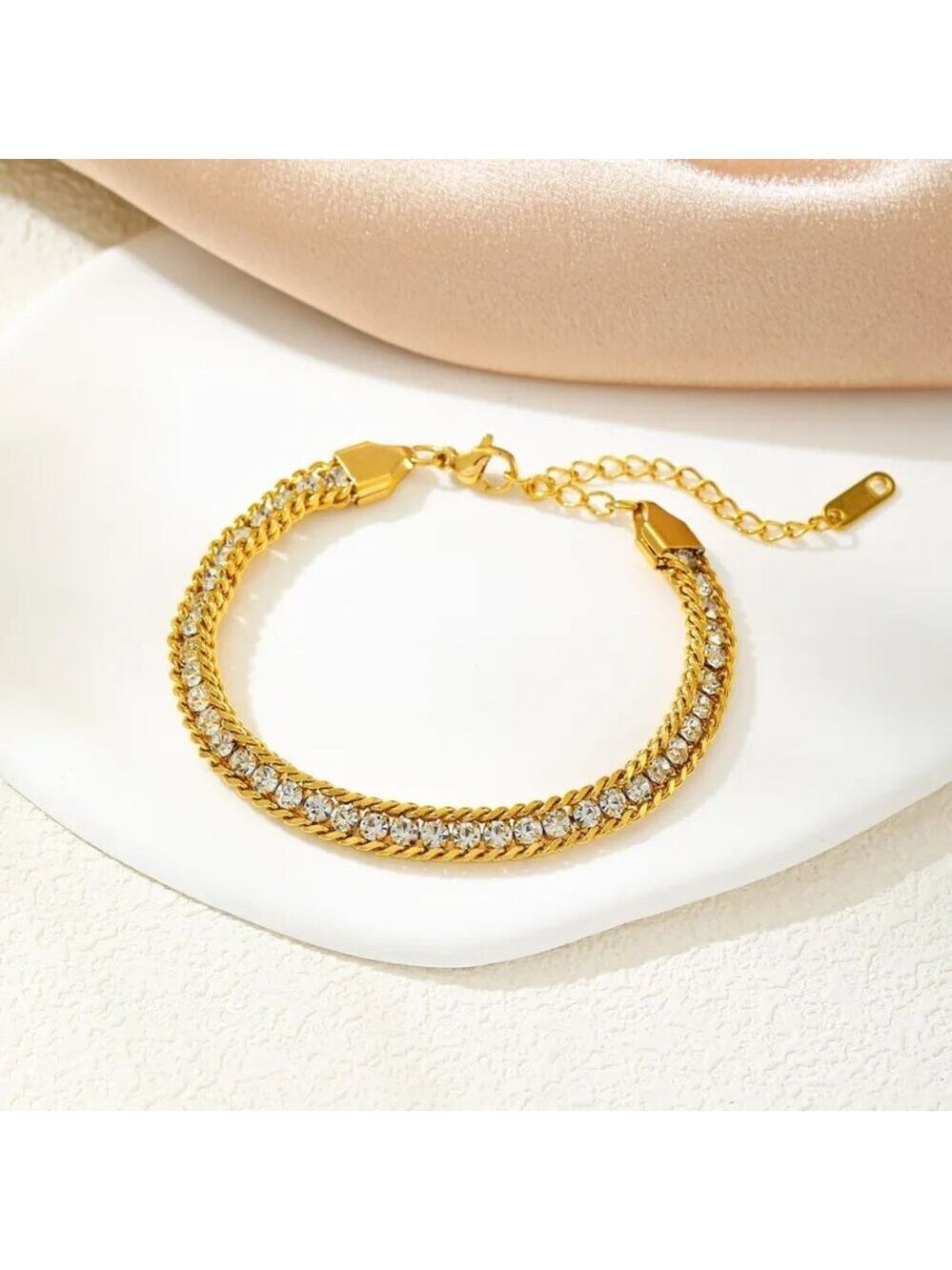18K Gold Plated Crystal Chain Bracelet – Waterproof & Tarnish Proof